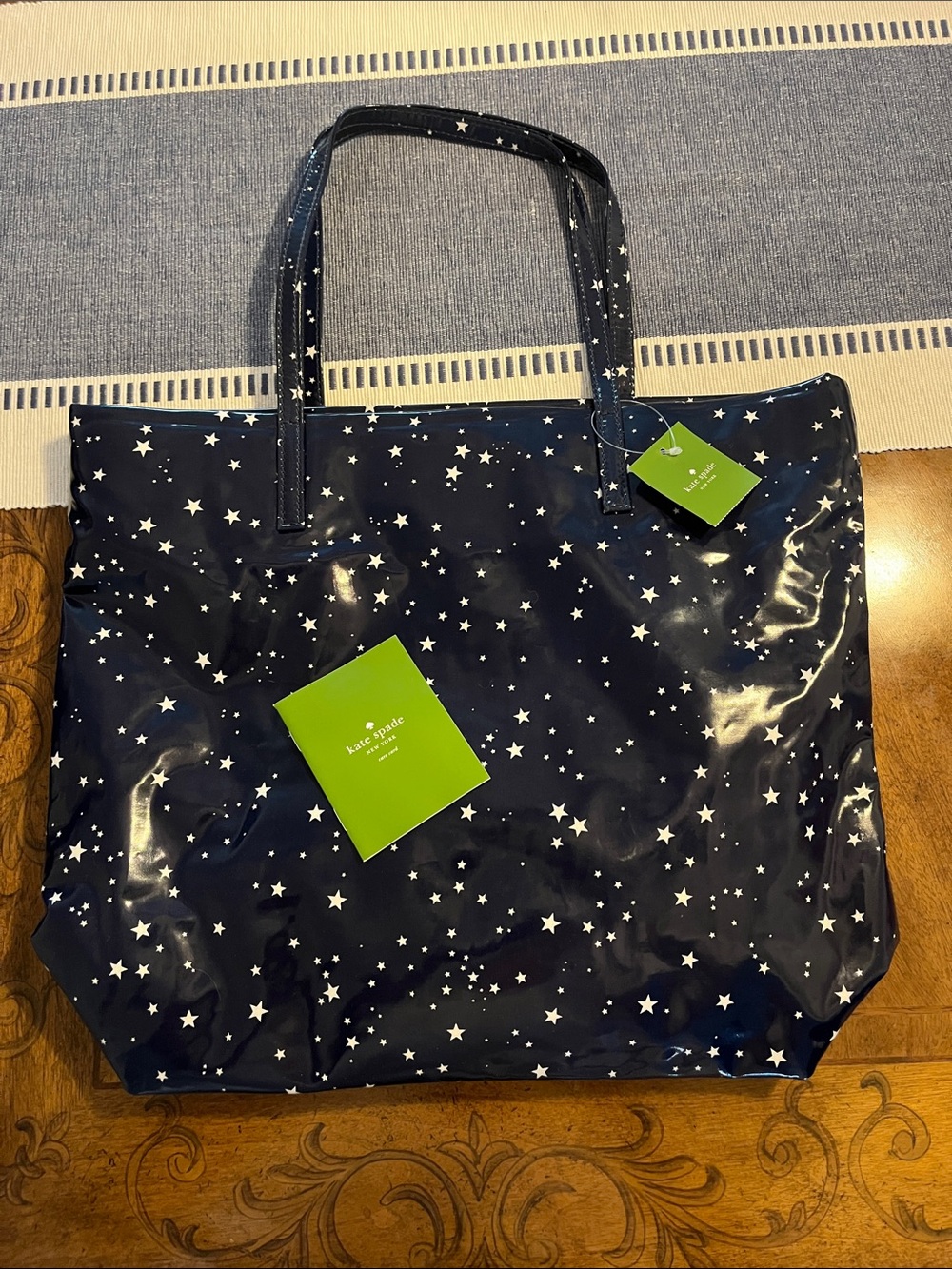 kate spade Navy Star-Print Glossy Tote